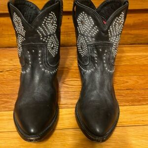 Frye Distressed Black Billy Stud Short Cowboy Boots/Booties women’s size 8.5B
